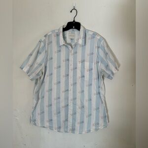 American Eagle Mens Paradise Casual Button Down Blue Short Sleeve Top, Size XL